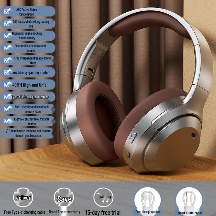 Kabellose Over-Ear Bluetooth-Kopfhörer mit 200 Stunden Akkulaufzeit, Geräuschunterdrückung und Gaming-Funktionen für Sport, Mobiltelefon und Computer