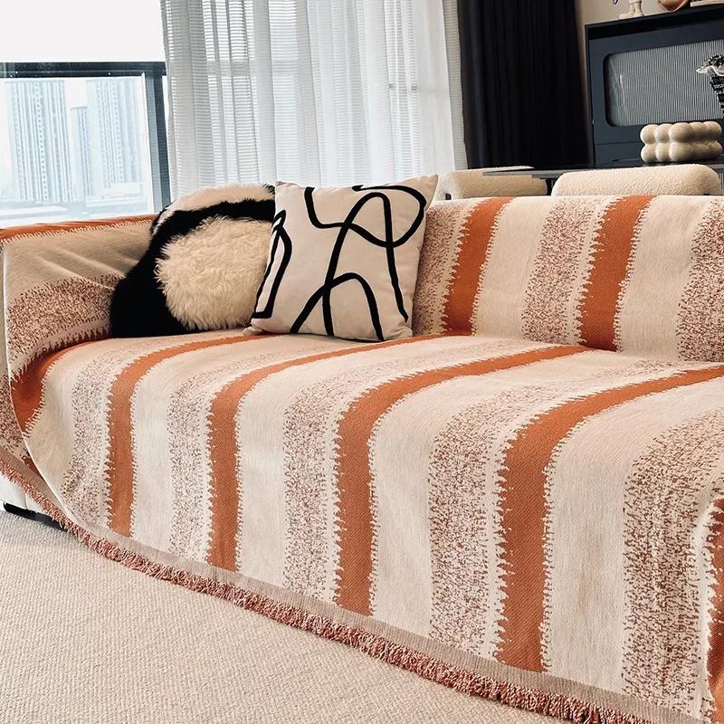 1 Piece All-season Universal Chenille Sofa Cover Reversible Fringe Edge Leisure Blanket Sofa Blanket Luxury Boho Blanket
