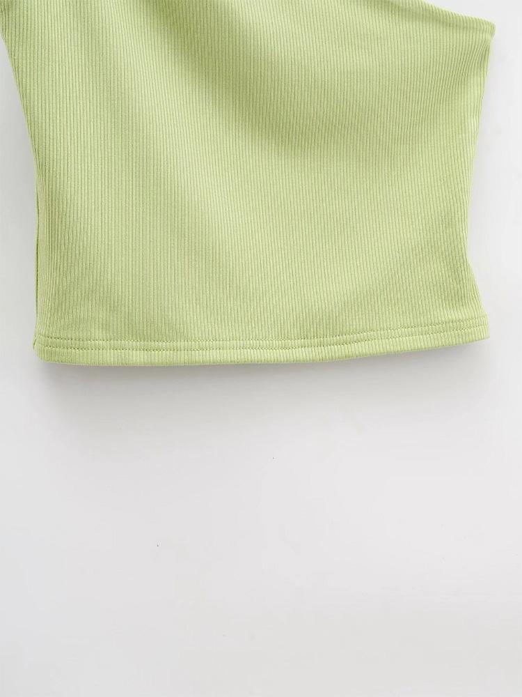 Haut court Sexy pour femmes, couleur unie, extensible, tricot sans manches, asymétrique épaule dénudée, débardeur basique dos nu