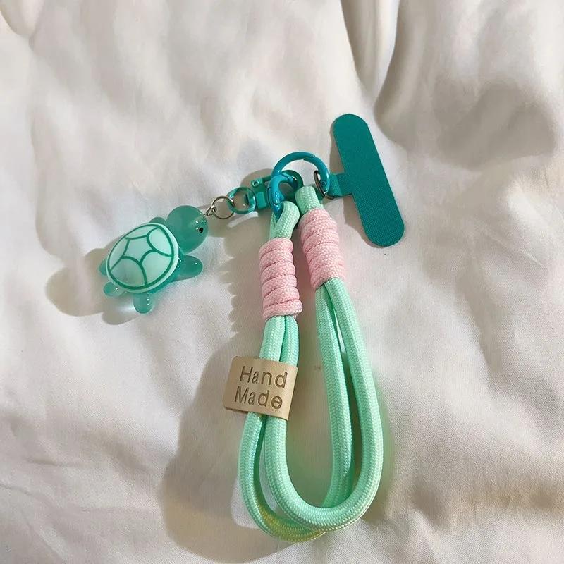 Universal Braided Mobile Phone Lanyard Strap Cartoon Turtle Hanging Chain Ring Cord with Patch Wrist Strap Cell Phone Detachable