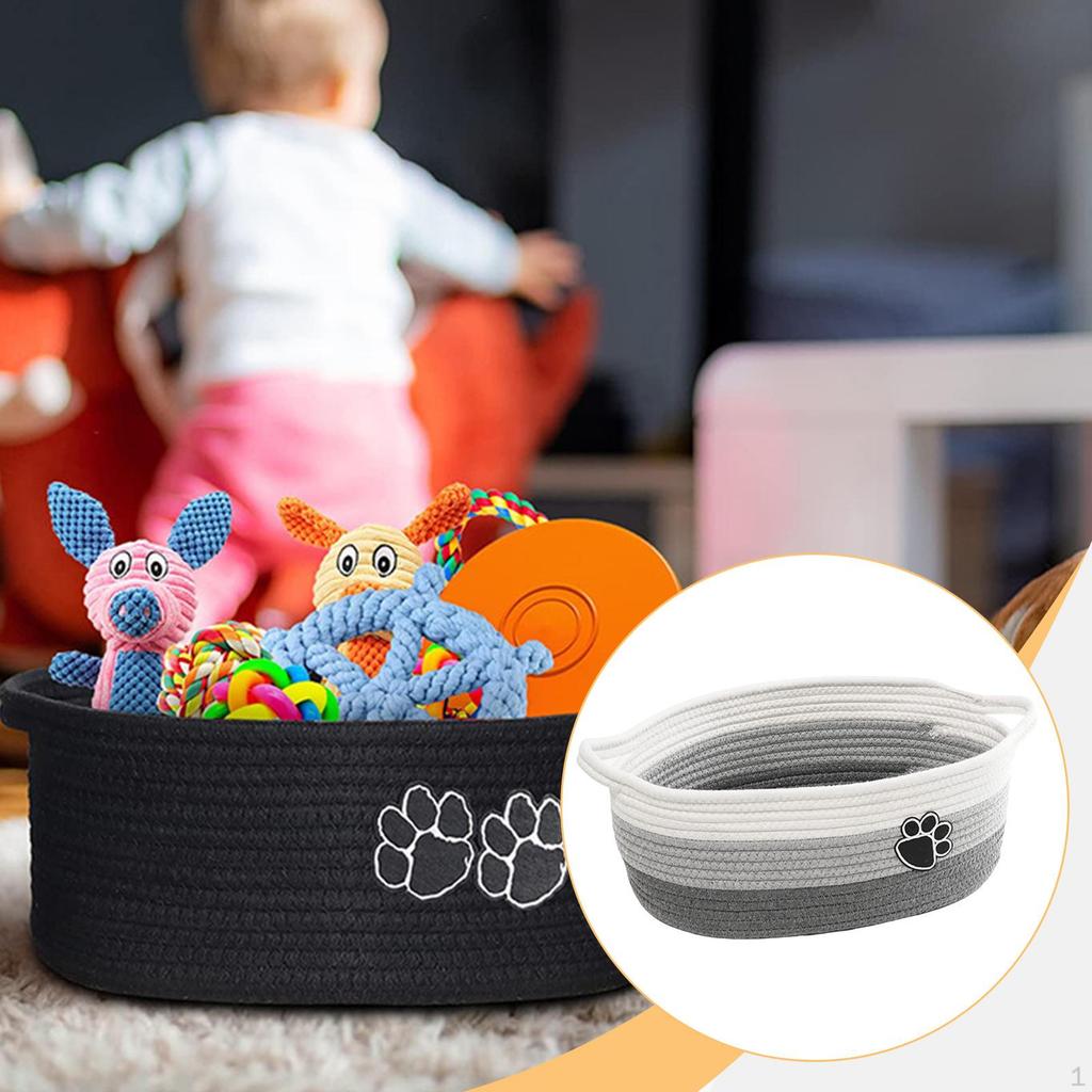Rope Woven Basket Cat Dog Toy Bin Rectangle with Handles Soft Gift Empty for Toys Kitchen