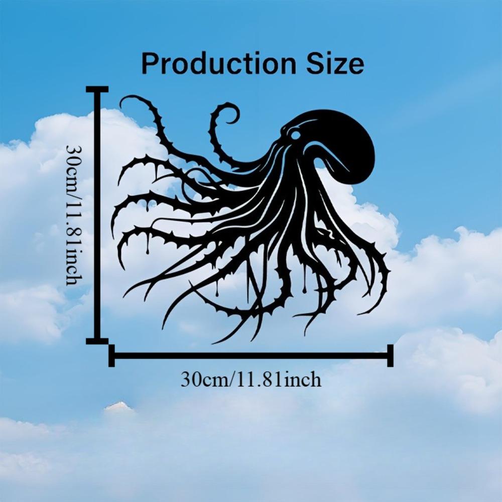 2D Flat Octopus Tentacles Metal Wall Decor, Nautical Sea Creature Silhouette Black Sign, Ocean Theme for Bathroom Living Room Bedroom Indoor Outdoor