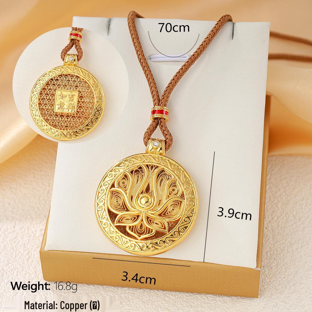 Golden Eight Treasures Compass Necklace with Ruyi Woven Cord and Longevity Lock Pendant