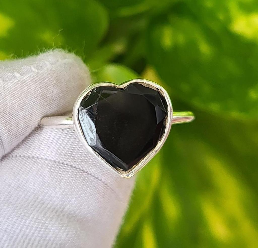 Natural Heart Black Onyx 925 Sterling Silver Heart Ring 8.25 US, Gift Ring A 39