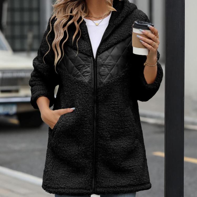 

Sherpa Fleece Jacket Warm Faux Shearling Teddy for Women Long Sleeve Hooded Zipper Up with Pockets Winter Outwear Coat Fuzzy XXL чорний