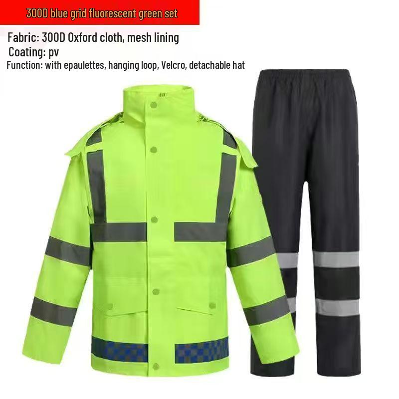 Herren- und Damen-Neongrün Reflektierend Wasserdicht Fahrrad-Regenmantel und Hose Set