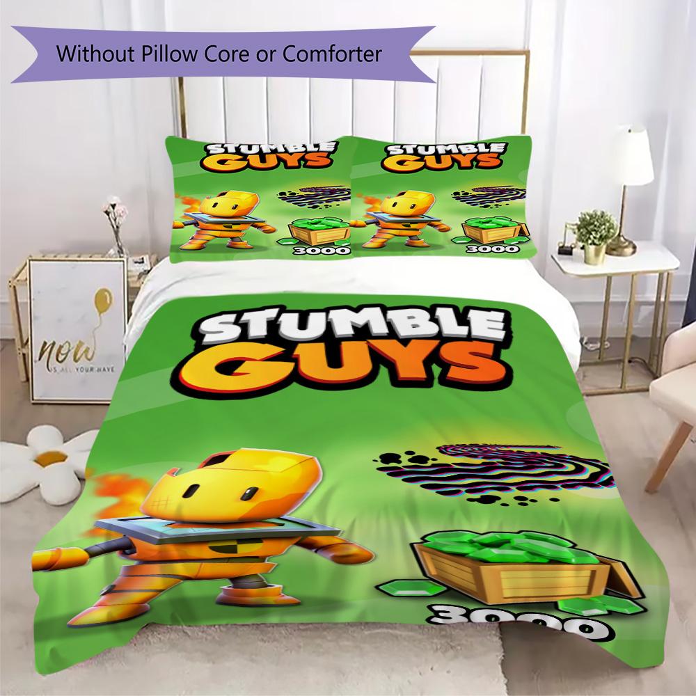 Stumble Guys Cute Zombie Pattern Bedding,Quilt Set Quilt Cover Pillowcase Home Birthday Gift (1*duvet cover+2*pillowcase,without core)ZSJT0917160
