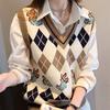 Gilet Lavorato a Maglia da Donna Autunno con Senso del Design Canottiera e Maglione con Motivo a Diamanti Gilet Largo