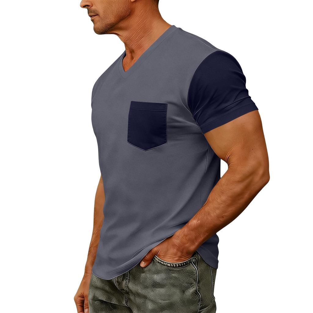 Men's Casual V-Neck Raglan Short-Sleeve Top