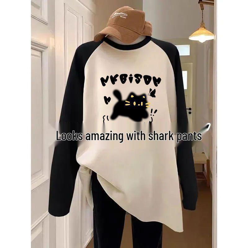 

Double-Sided Fleece Raglan Long-Sleeve Women s Top - Autumn Korean Style, Loose Fit, Mid-Length Niche Design. 2XL