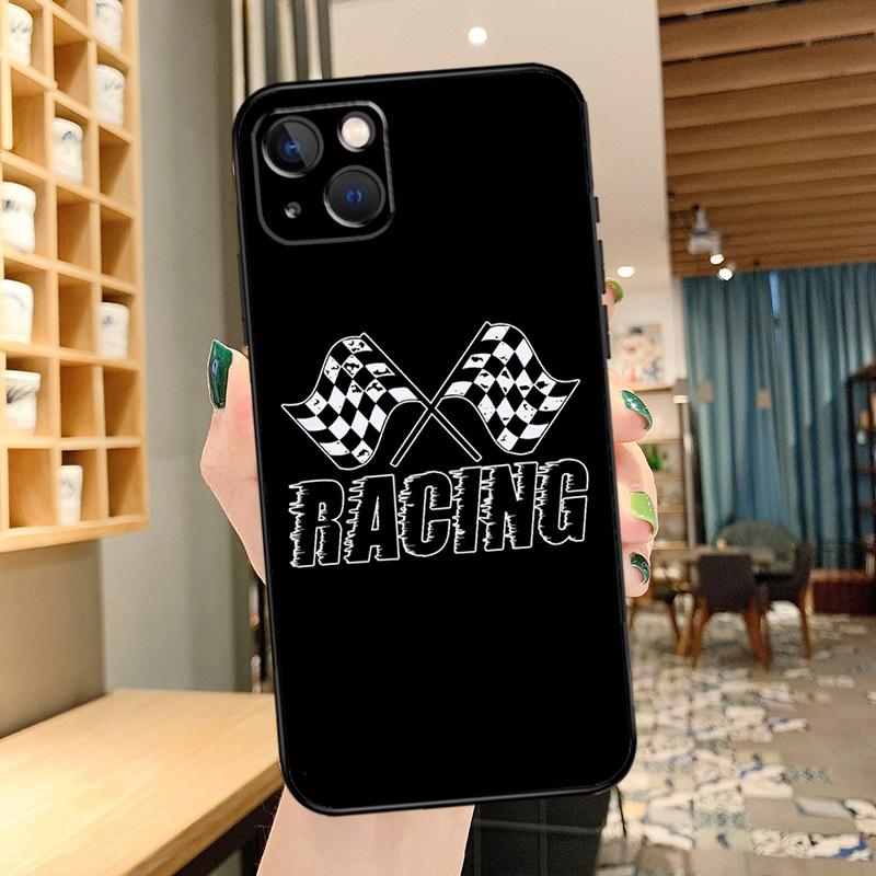 Checked Flag Racing Car Phone Case For iPhone 11 12 13 14 15 16 Pro Max mini Back Cover For iPhone XR X XS Max Plus