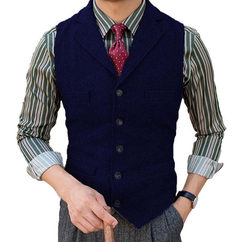 Men's Suit Vest Slim Herringbone Vest Single-breasted Casual