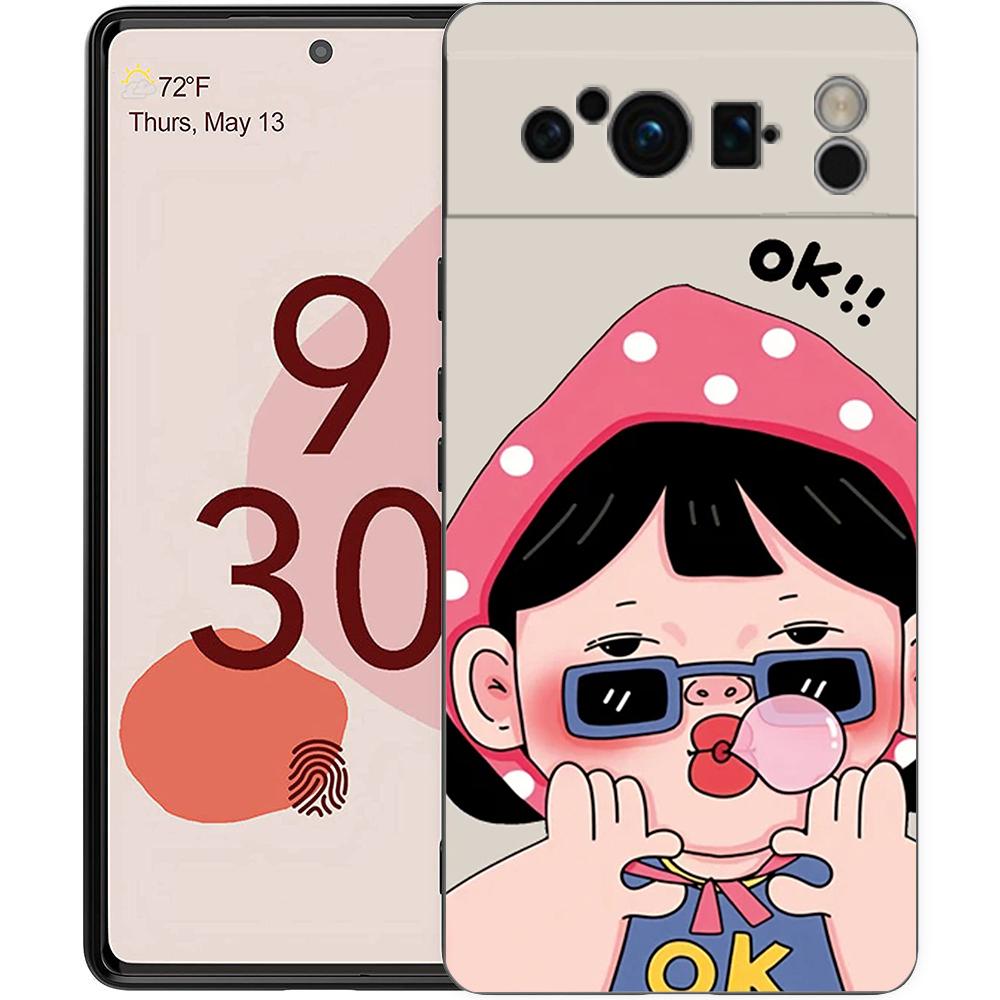 

Phone Case For Google Pixel 6 7 8 9 Pro XL 8A 7A 6A Black Cover Soft Shell Cartoon Funny Boy Girl Couple Pixel 7A