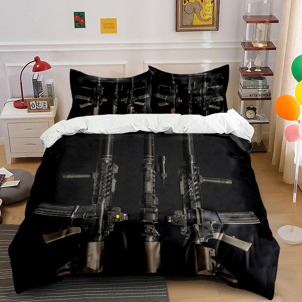 3Pcs Modern Rifle On Black Background Print Soft Comfortable Duvet Cover Bedding Set Included 1*Duvet Cover  2*Pillowcases