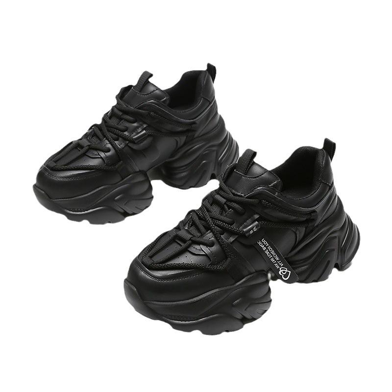 Leather dad shoes women's sports shoes spring new versatile fashion sports casual shoes non-slip heightening shoes trendy shoes women