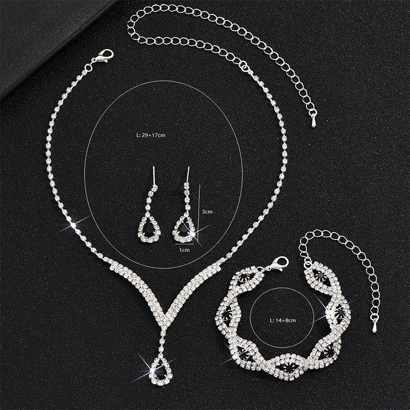 1Set Luxury Exquisite Rhinestone Bride Jewelry Set For Women Girls Fashion Simple Water Drop Earrings Necklace Bracelet Gifts