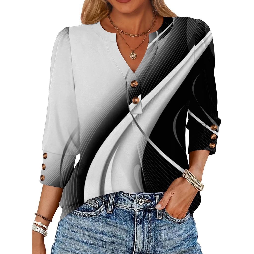 Women's Retro Printed Loose 7-inch Sleeve Top