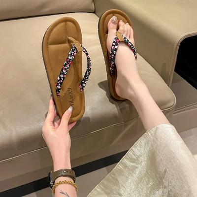 Modne buty damskie 2024, klapki, kapcie damskie, gorąca wyprzedaż, nadruk, klapki plażowe, damskie, nowe, płaskie, z okrągłym noskiem, kapcie szapaty