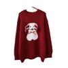 Autumn and winter new round neck bow cartoon puppy knitted sweater top loose soft waxy sweater pullover woman