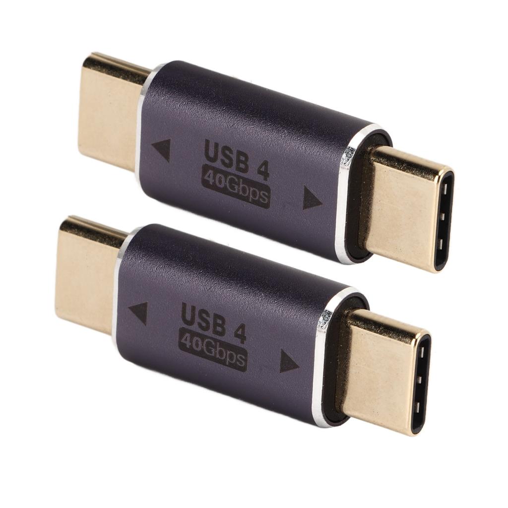 2Pcs Type C Male To Type C Male Adapter 40Gbps 100W Straight Mini USB C Adapter for Laptop Smartphone