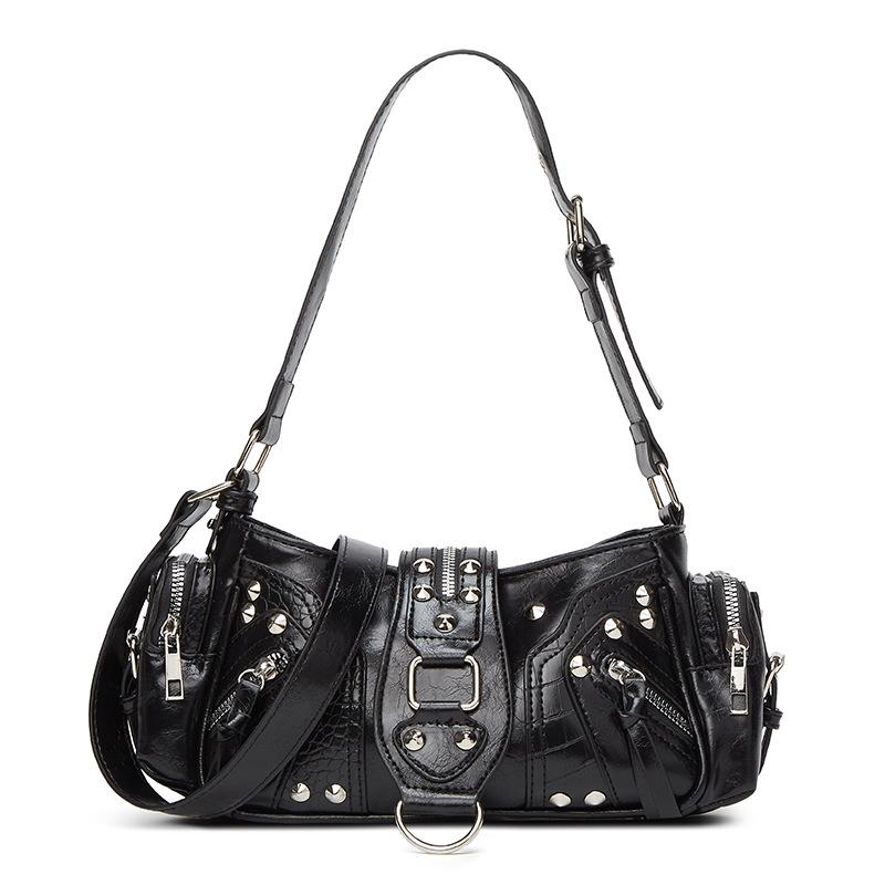 Spicy Girl Leather Motorcycle Crossbody Bag with Rivets - 2025 Fashion