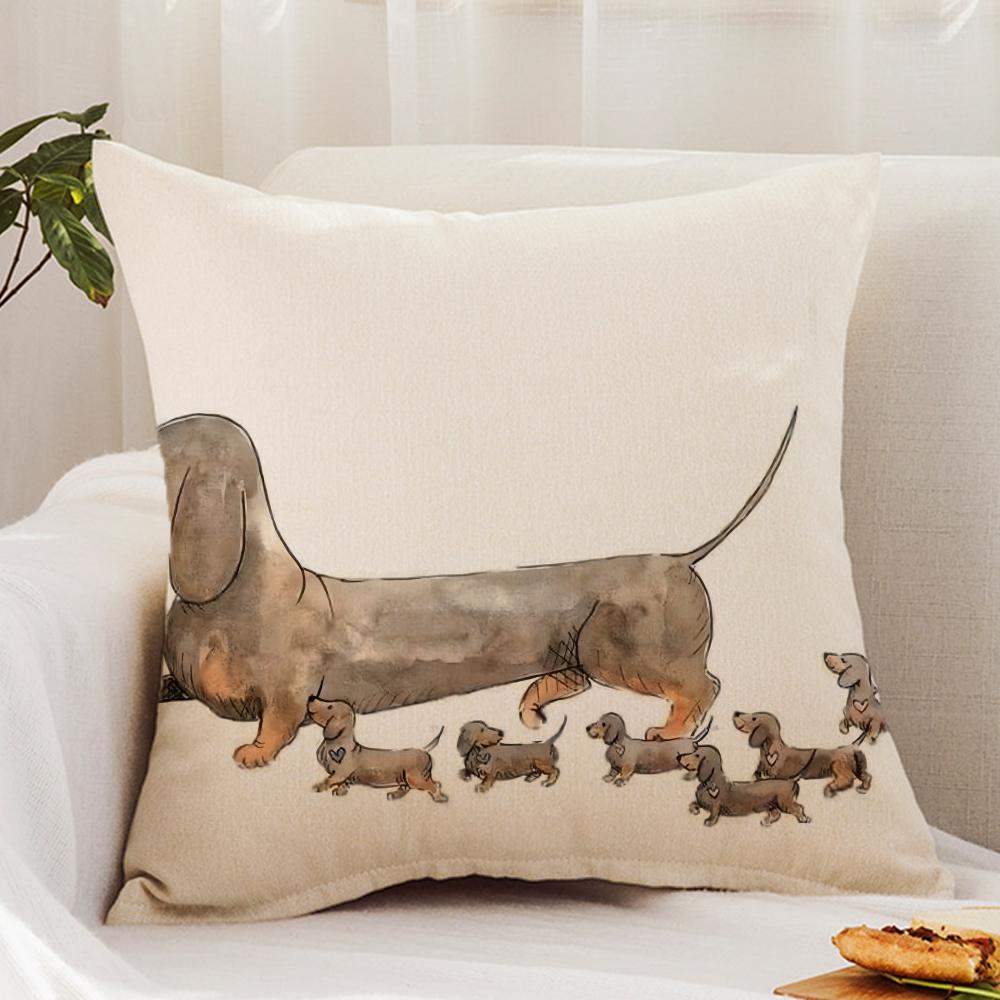 Cute D-Dachshund Dog Cushion Cover Premium Comfort Reversible Pillow Cover - Dual - Use Design for Home & Car