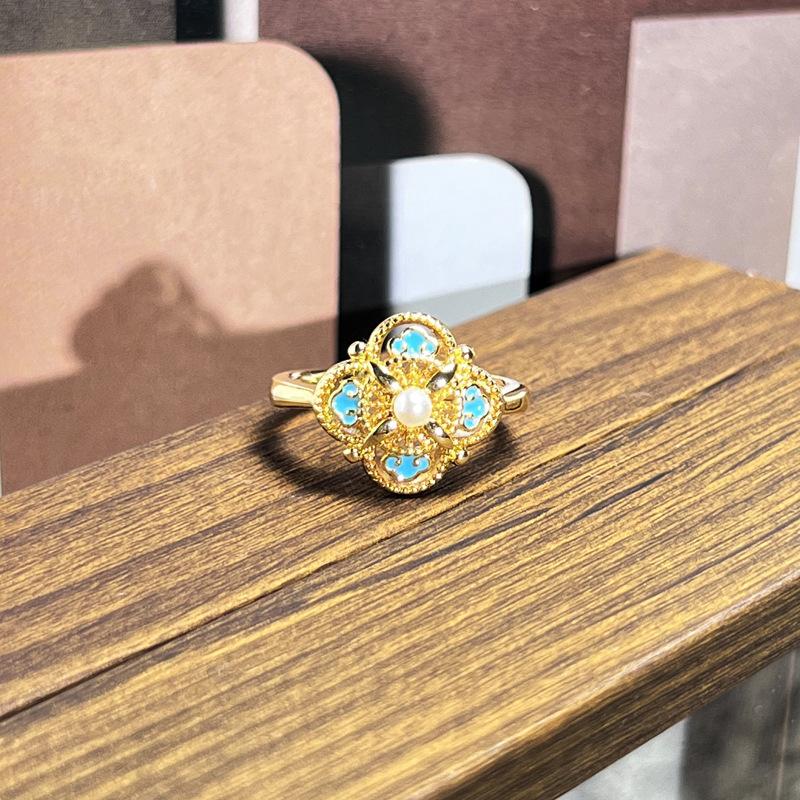 2026 Sweet and Cool Colorful Drip Glaze Temperament Court Style Retro Ring Female Flower Niche Ring