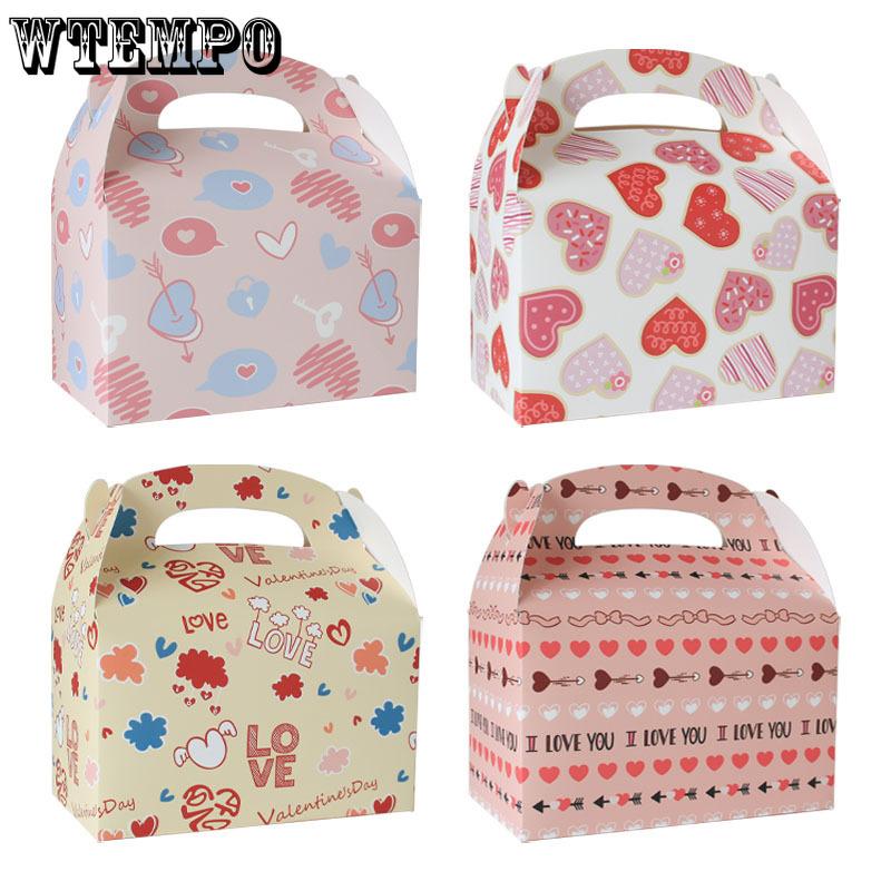 WTEMPO Printed Foldable DIY Paper Gift Boxes Valentine's Day Portable Boxes with Handles Universal Storage Boxes Party Decor Treat Boxes