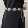 Boho Style Imitation Turquoise Carved Waist Chain for Women Versatile Retro Dress Decorative Metal Ethnic Waist Belt