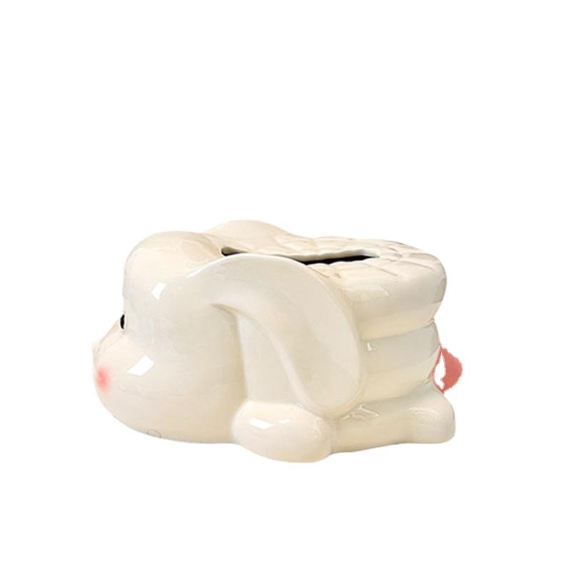 Light Luxury Ceramic Rabbit Tissue Box Creative Home Living Room Dining Table Paper Drawer Decoration Kitchen Napkin Storage Box