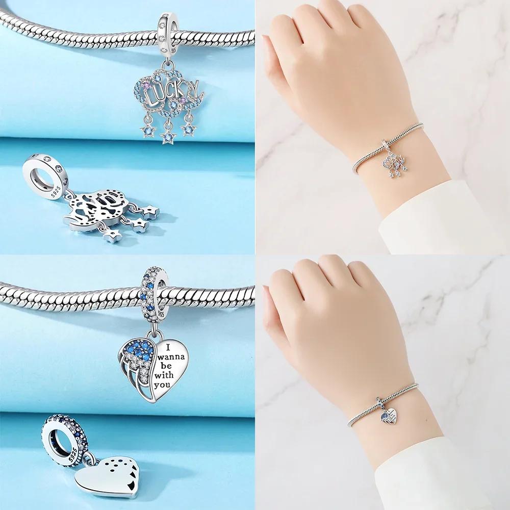 Authentic Original Charm Bead Components Brown Bear Pink Zircon Blue Heart Lucky Fortune Bead Components Compatible With Bracelet High Quality Fine