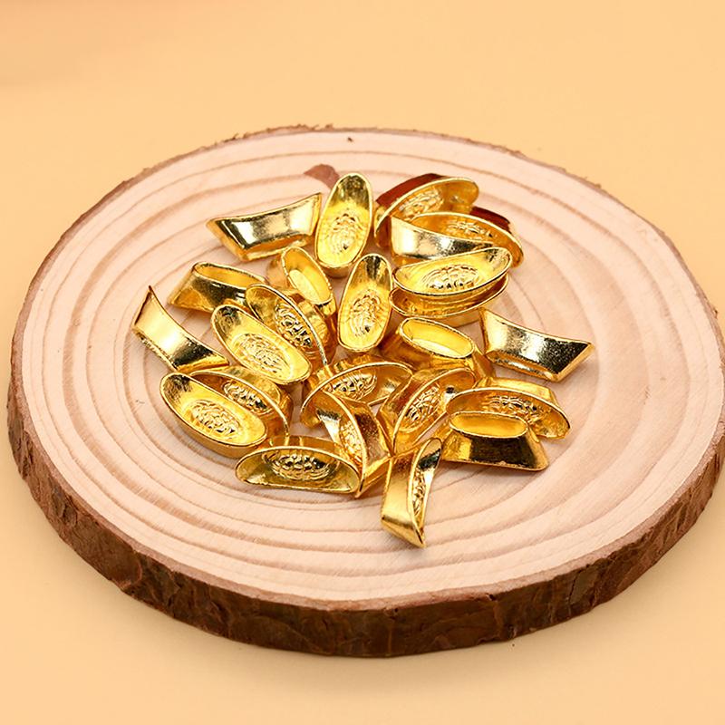 10Pcs Ingot Gold Chinese Yuan Bao Wealth Golden Statue Ingots Decor Ornament Decorative Year  Bar Lucky Money Prosperity
