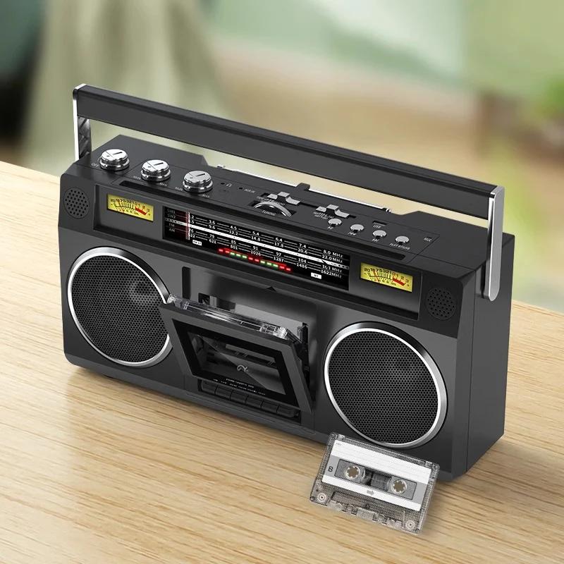 Portable Vintage Retro USB AM/FM Multiband Radio Stereo Wireless Bluetooth Boombox Mp3 Audio Cassette Tape Player Recorder TF