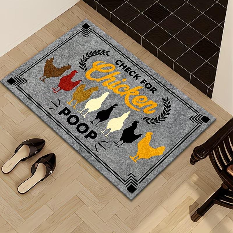 Humorous Chicken Poop Door Mat - Non-Slip Hen Rooster Print Entryway Rug Farm Animal Lover Gift Decorative Indoor Floor Mat
