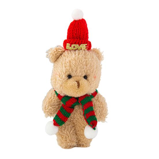 Plyšový medvídek Vánoční dekorace Malý plyšový medvídek s pletenou čepicí a šálou Roztomilá zvířátka Stolní ozdoba pro vánoční párty výslužky