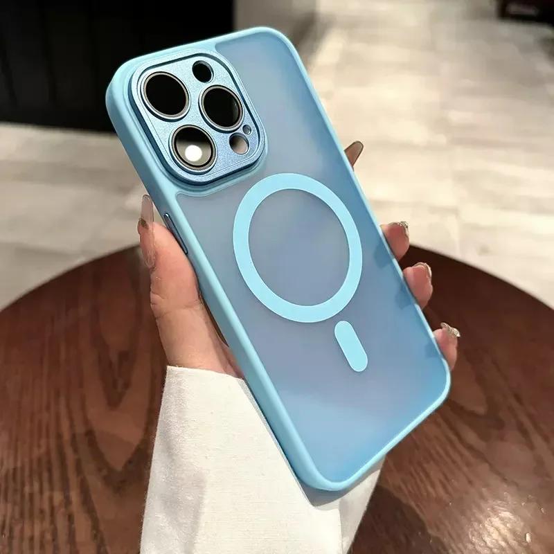 Translucent Matte Shockproof Case For iPhone 16 15 14 13 12 11 Pro Max Plus Case For Magsafe Magnetic Wireless Charge Cover