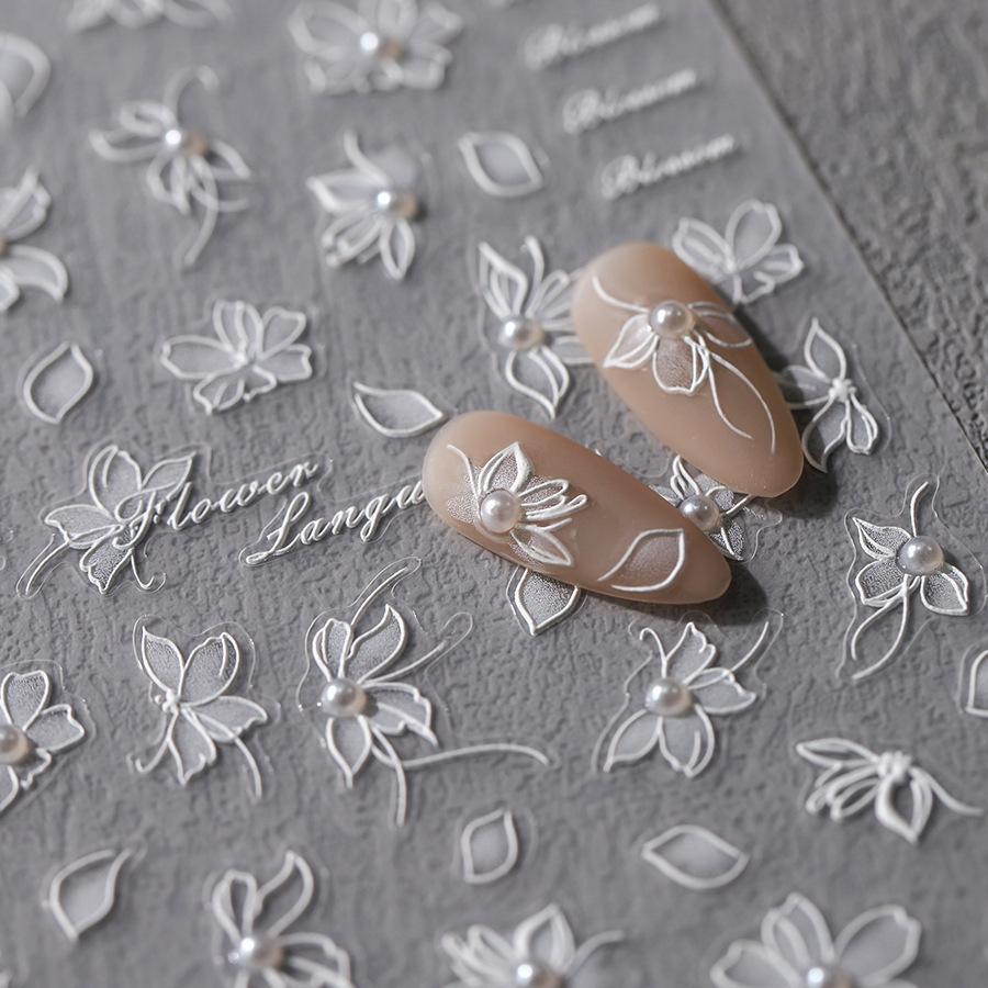 

Embossed Pearl Flower Nail Gel Stickers - High-End 3D Manicure Decals