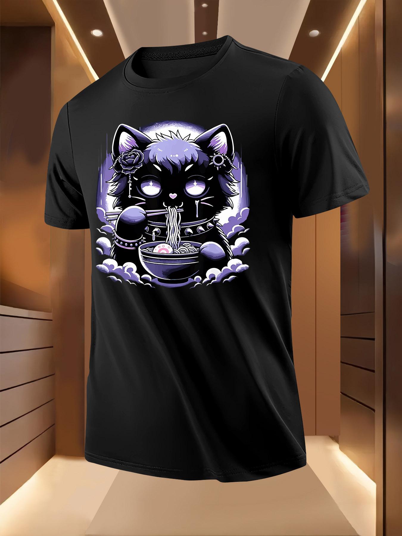 Punk Cat Eating Ramen Graphic Tshirt Graphic Tshirt - Lig... S