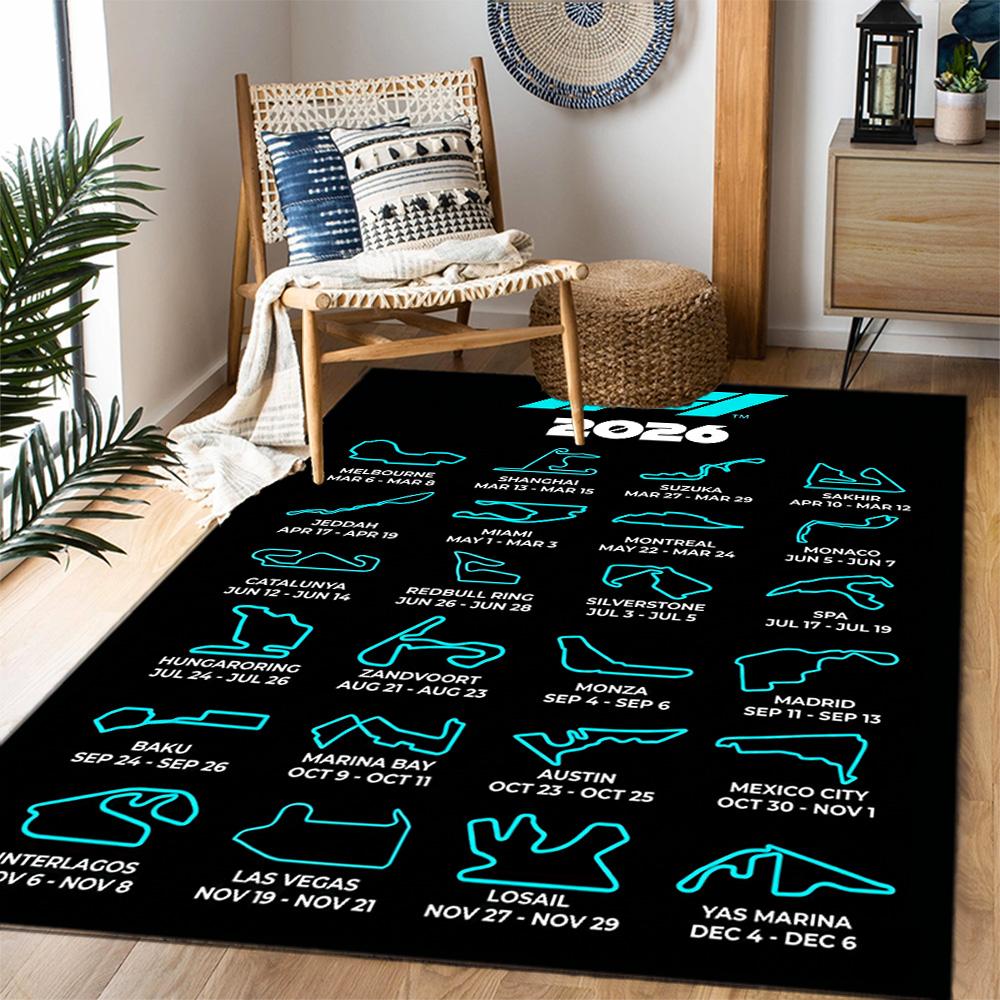 2026 Formula 1 Calendar Themed Anti-Slip Rugs - Polyester Home Decor, Suitable for Bedrooms, Living Rooms, Doorways, Studios, and Decorations