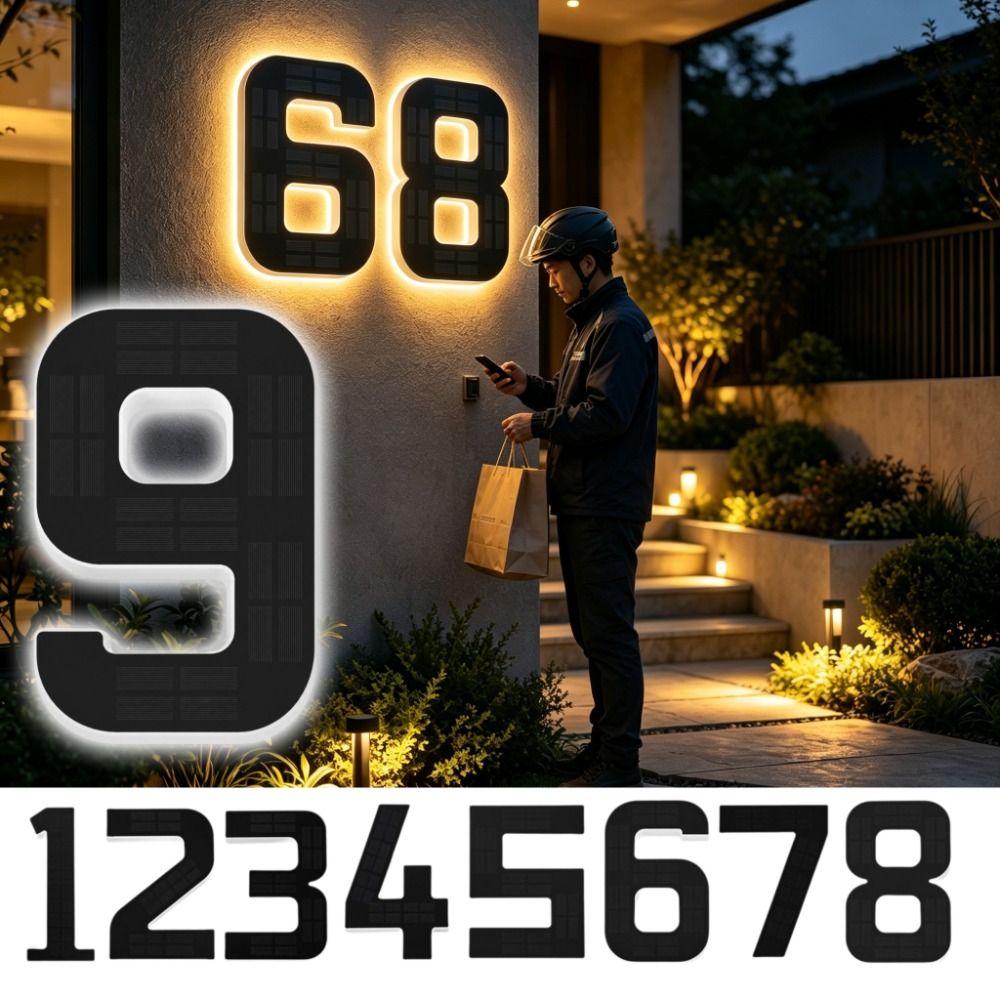 Highlighting LED House Number Plaque IP65 Waterproof Solar Digital Doorplate Home