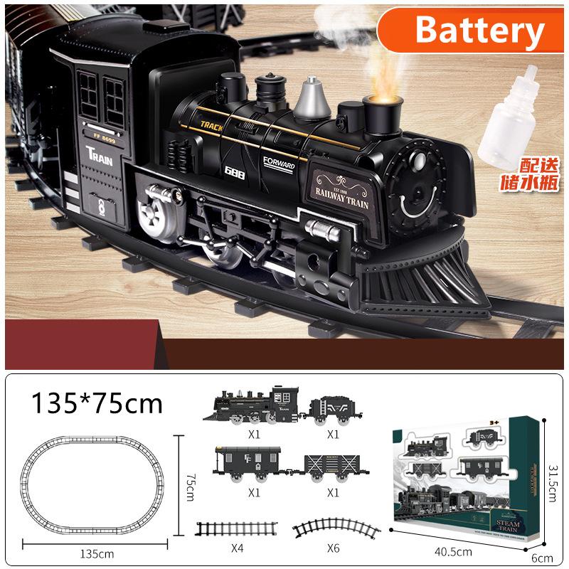 Duman Simülasyonlu Model Elektrikli Raylar Oyuncaklı Çocuk Hediyesi ile Demir Yolu Komik Yük Treni Su Buharlı Lokomotif Oyun Seti