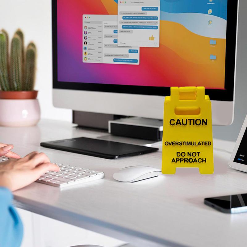 Caution Overstimulated Desk Sign 3D Printed Funny Warning Sign Mini Office Decor Humor Gag Gift For Coworker Employee Boss