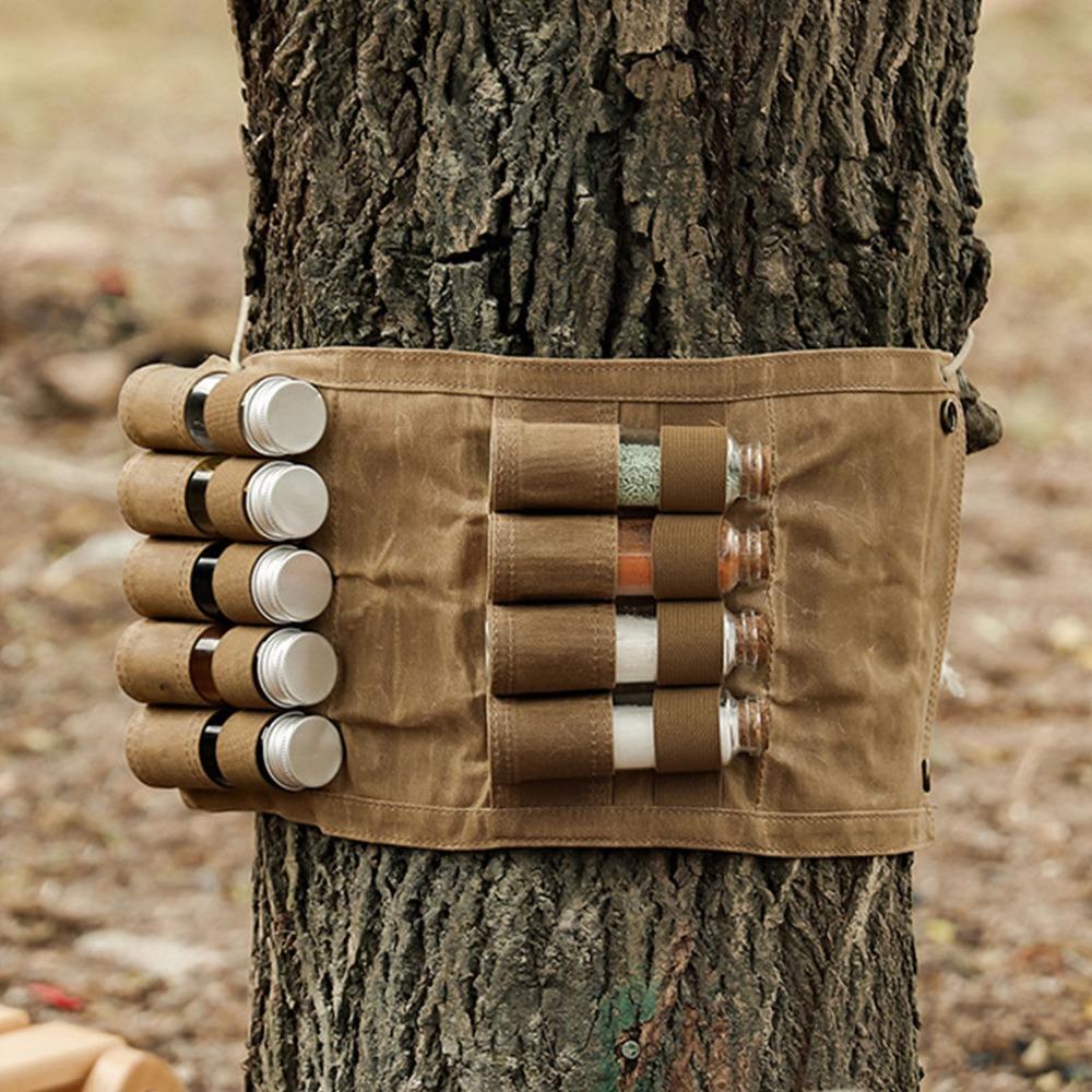 

Foldable Spice Bottle Bag Canvas Spice Bottle Storage Bag Durable Seasoning Jar Holder Camping хакі