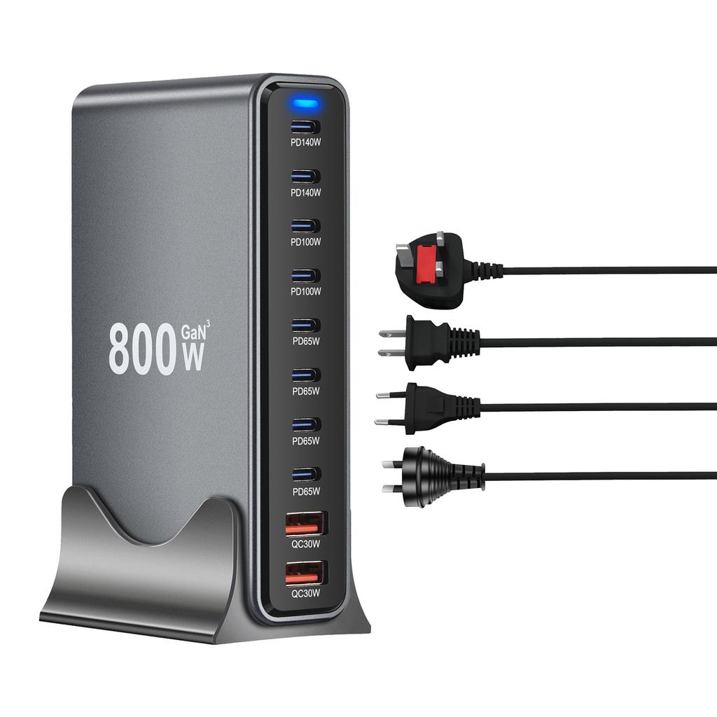 800 Вт GaN Настольное зарядное устройство USB C Двойное 140 Вт PD3.1 10 портов Станция быстрой зарядки Адаптеры для нескольких устройств Ноутбук Настенное зарядное устройство