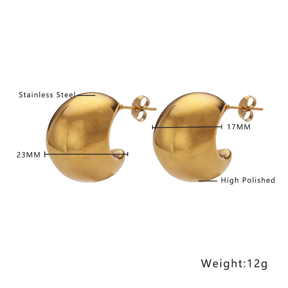 Chic Retro Gold C-Shaped Titanium Stud Earrings - European & American Style