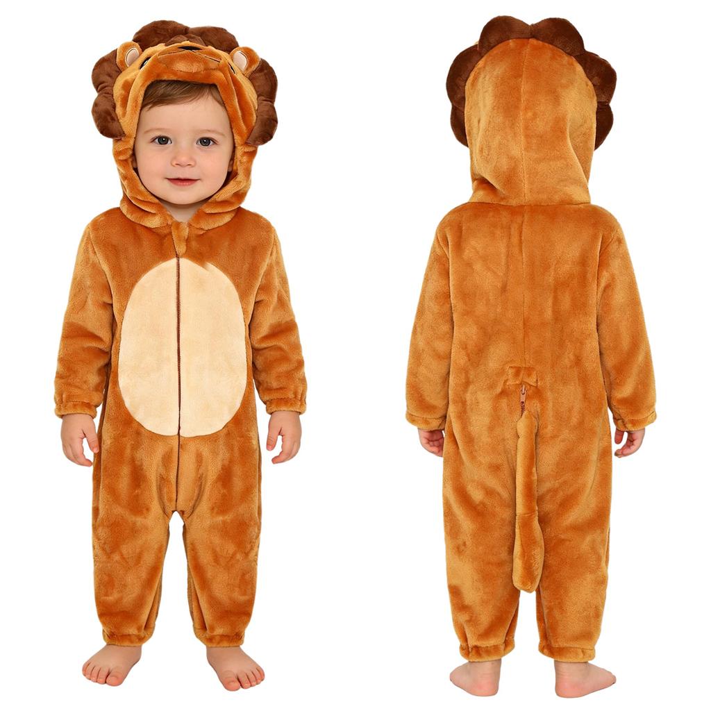 Unisex Toddler Animal Jumpsuit: Complete 3D Tail Costume with Hood, Zip-Up Long Sleeve for Theme Party & Home Play