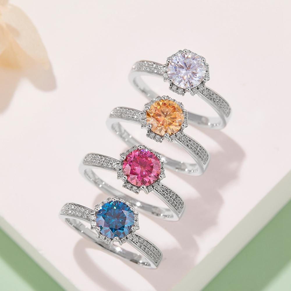 

Модное кольцо с муассанитом VVS1 6,5 мм, цветное кольцо с бриллиантами 18 карат для женщин, подарок на свадьбу, помолвку, ювелирные изделия из стерлингового серебра 925 пробы 9 жёлтый