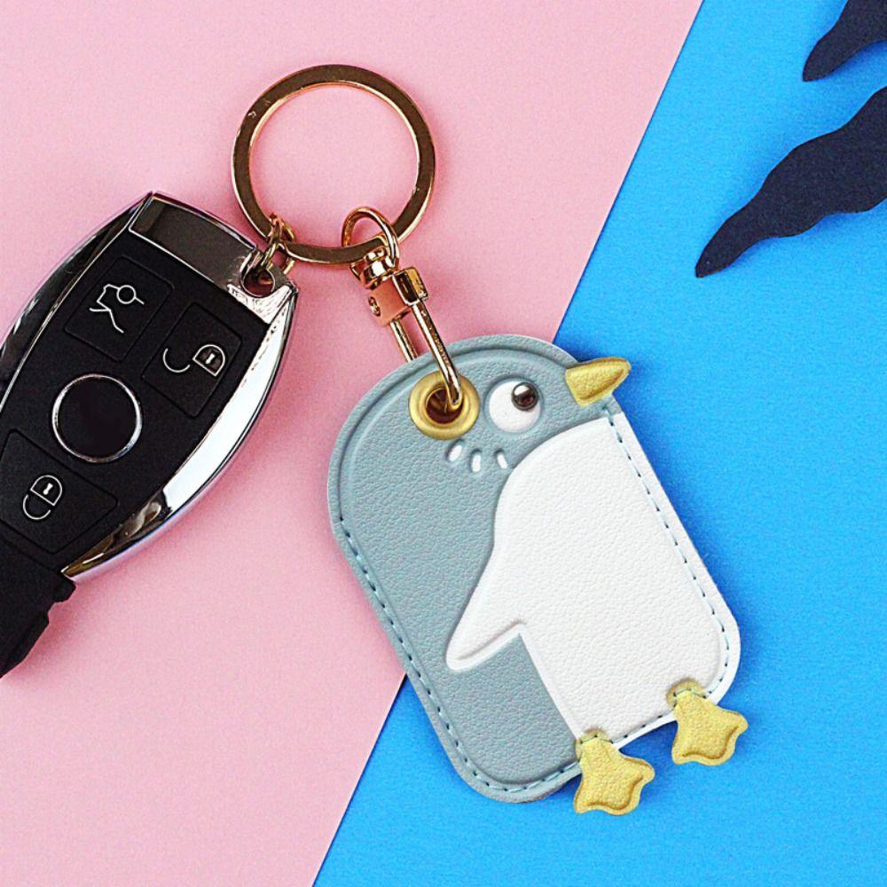 

PU Penuins Pendant Access Card Bag Leather Card Cover Lovely Penguin Keychain Keyfob серый