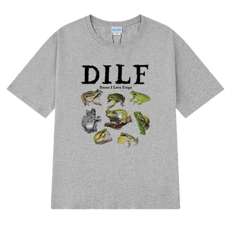 Summer Funny Dilf Damn I Love Frogs Print T Shirt Unisex Harajuku Fashion Y2k Short Sleeve T-shirts Men Women 100% Cotton Tops