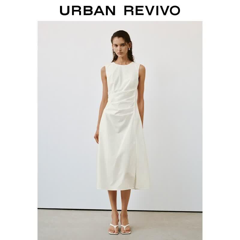 UR 2026 Autumn Pleated Round Neck Dress M